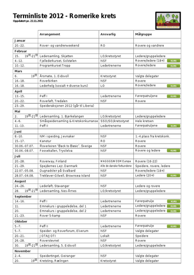 Terminliste 2012