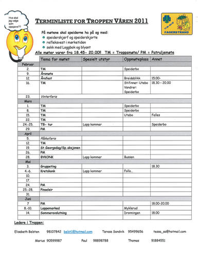 Terminliste våren 2012